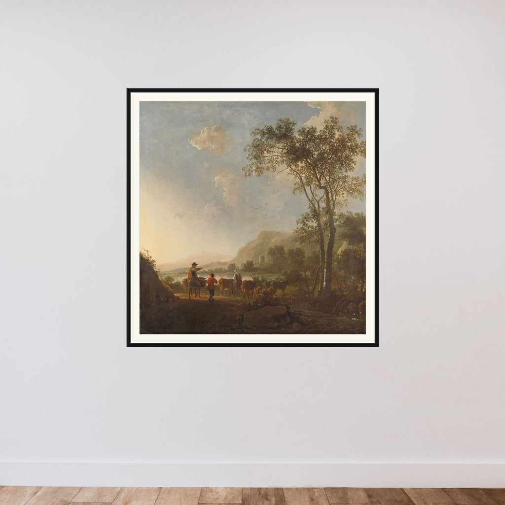Landscape with Herdsmen and Cattle framed — shown to scale