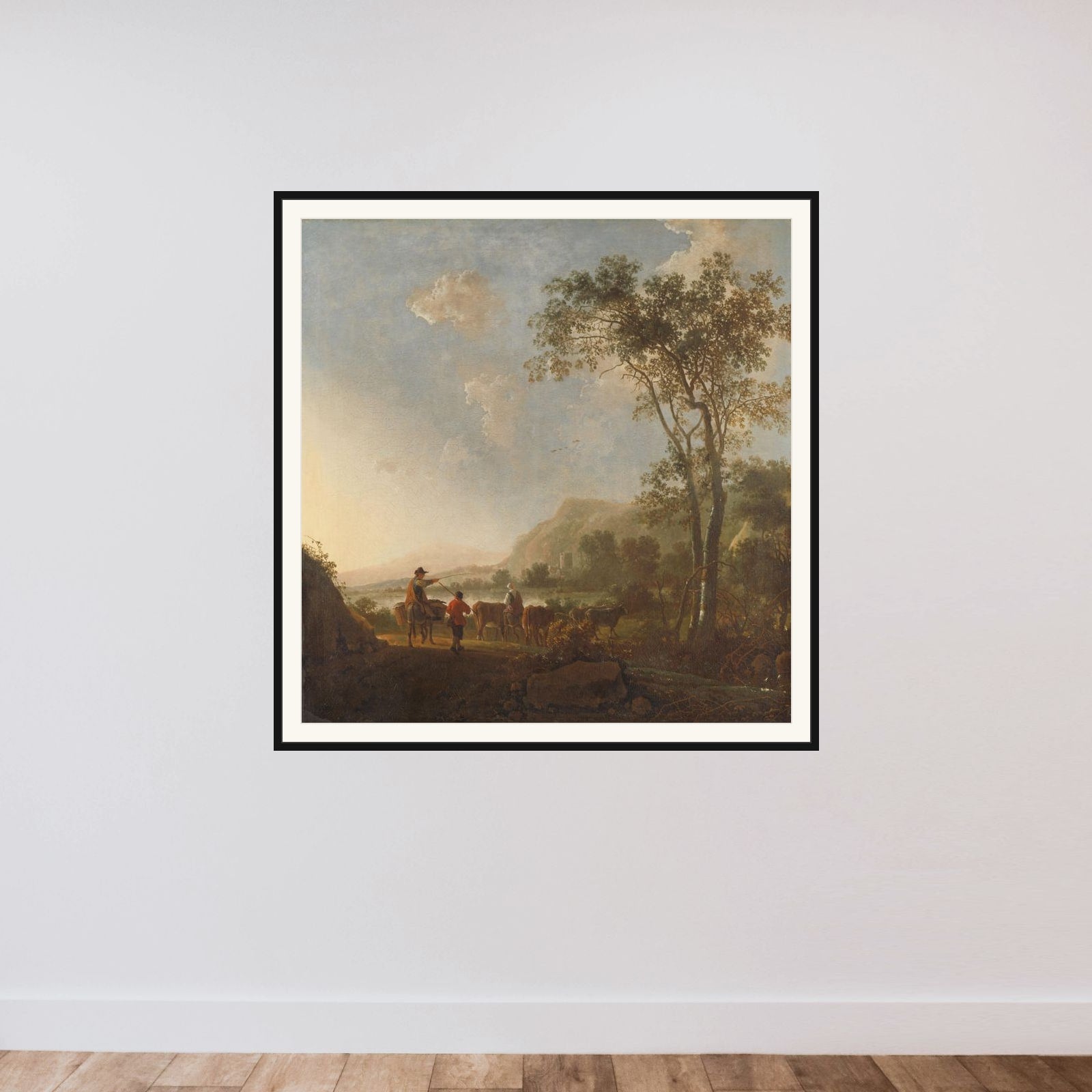 Landscape with Herdsmen and Cattle framed — shown to scale
