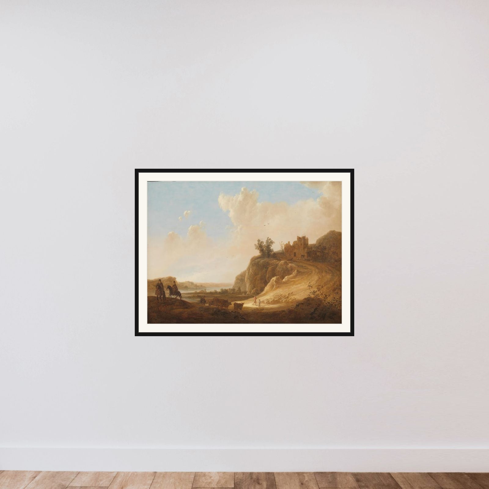 Mountainous Landscape with the Ruins of a Castle framed — shown to scale