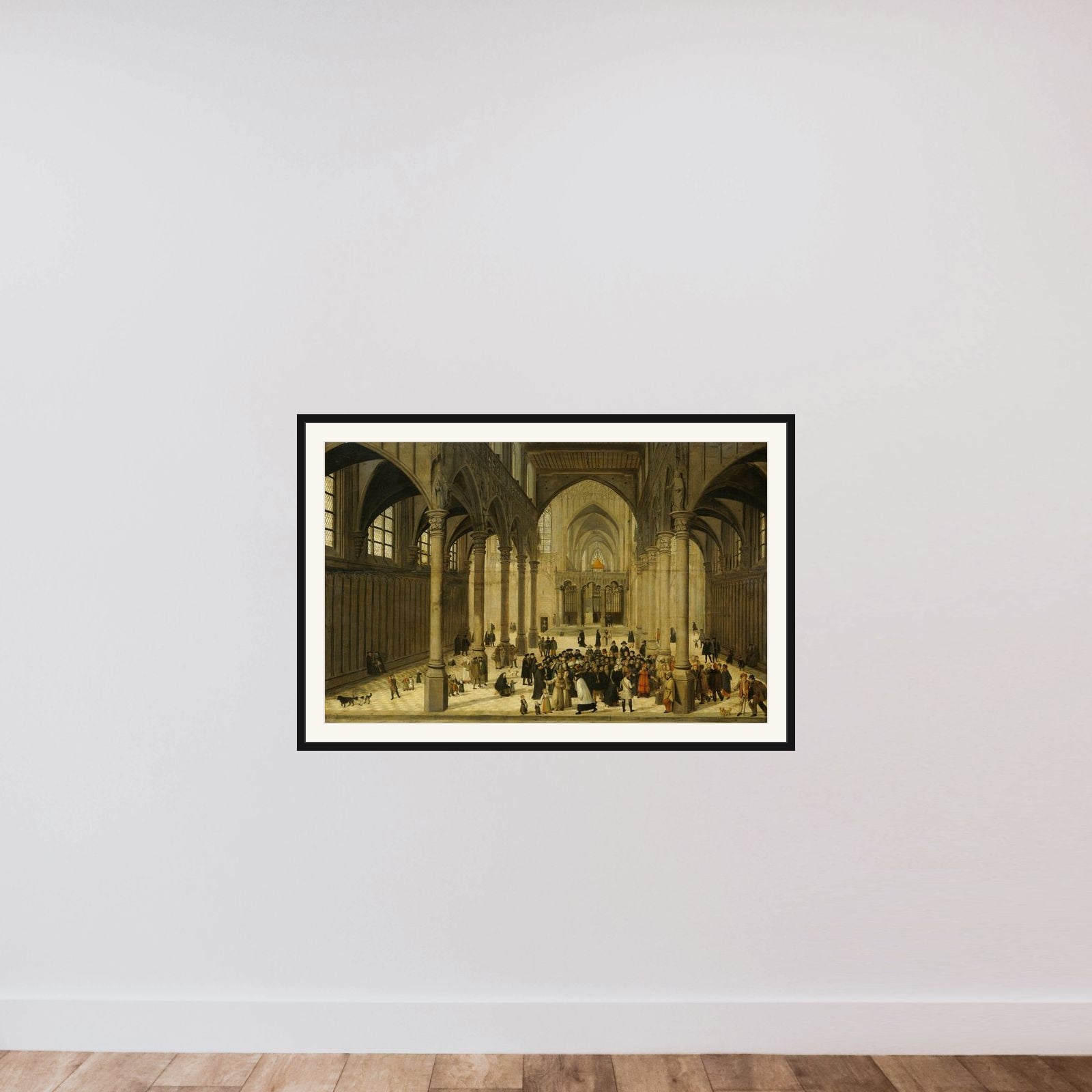 Church Interior with Christ Preaching to a Congregation framed — shown to scale