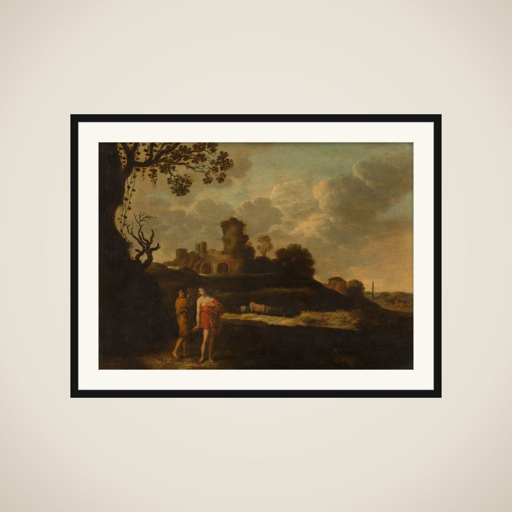 Arcadian Landscape with Herdsmen and Cattle framed
