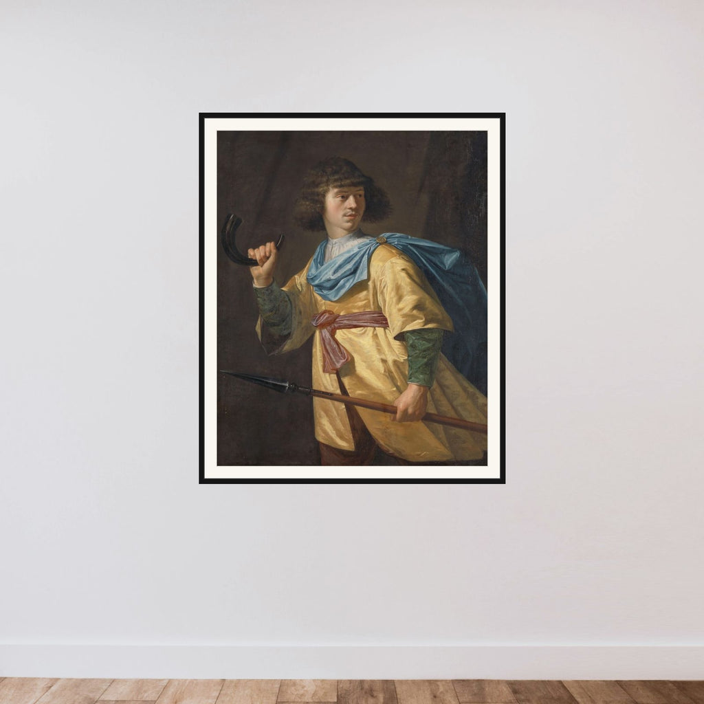 Portrait of a Young Man with a Javelin and a Hunting Horn framed — shown to scale