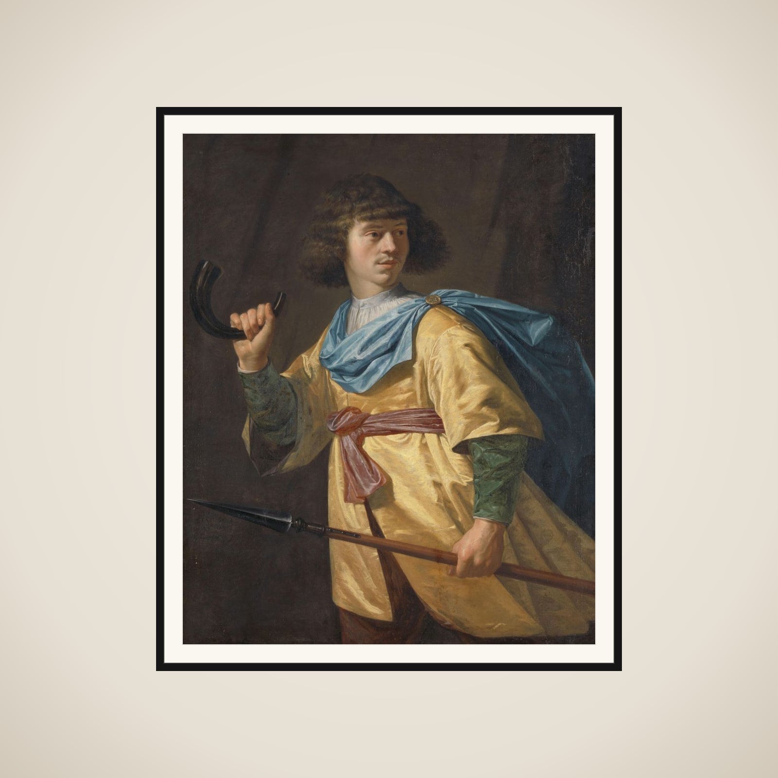 Portrait of a Young Man with a Javelin and a Hunting Horn framed