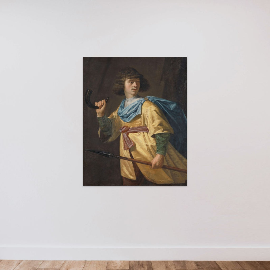 Portrait of a Young Man with a Javelin and a Hunting Horn unframed — shown to scale