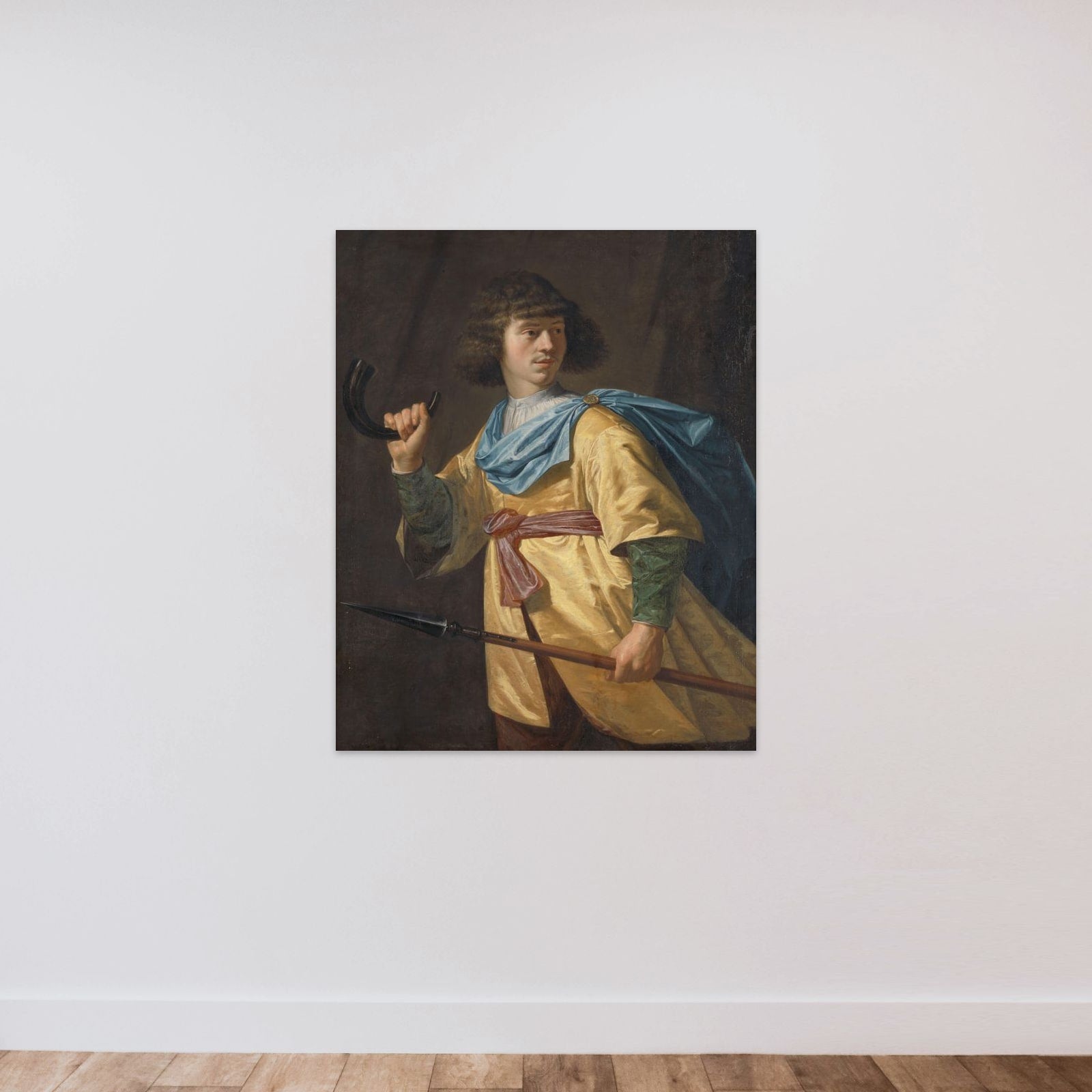 Portrait of a Young Man with a Javelin and a Hunting Horn unframed — shown to scale
