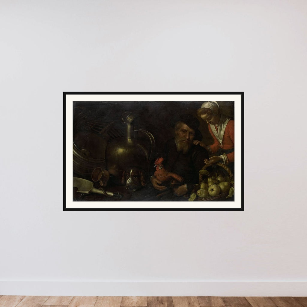 The Poultry Seller framed — shown to scale