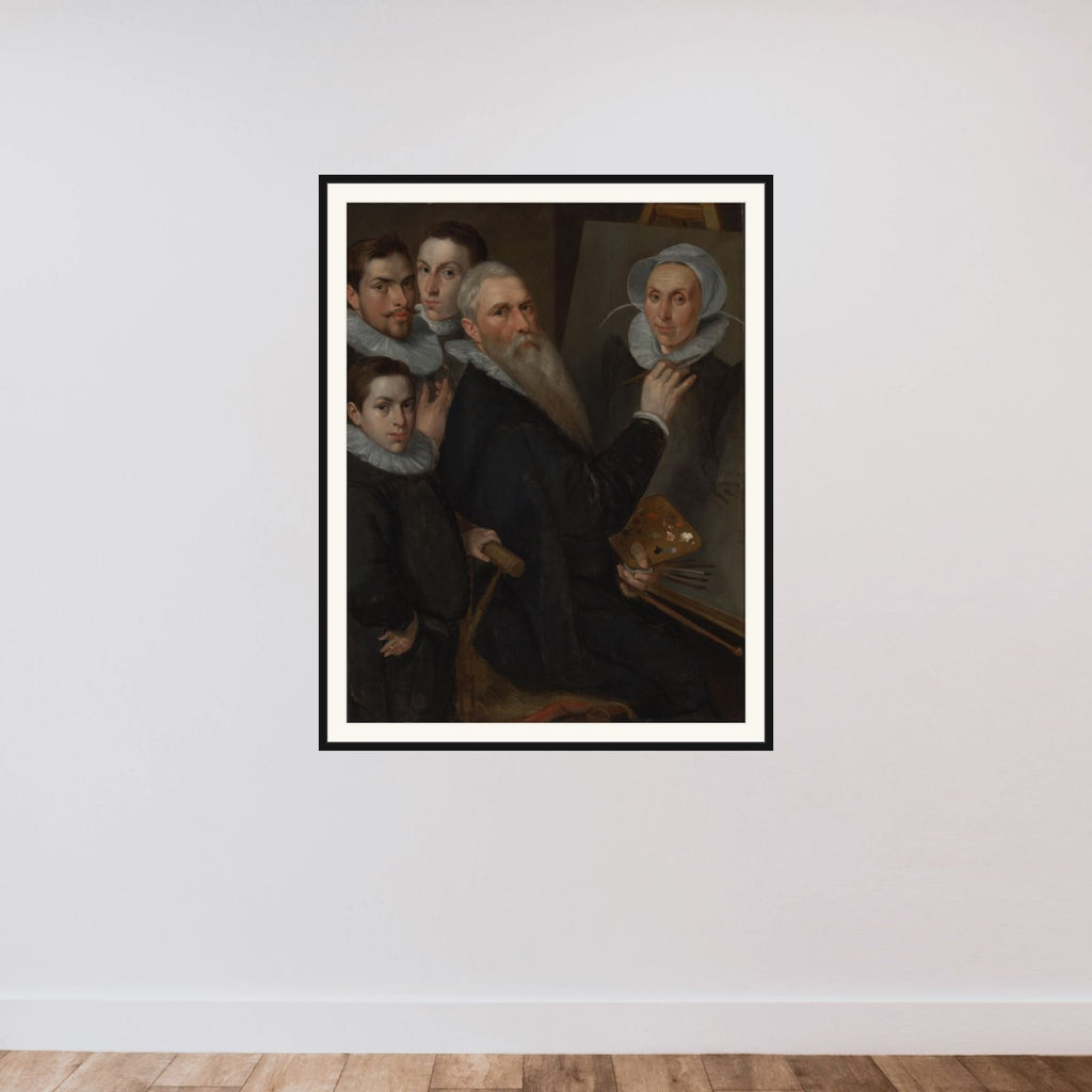Self-portrait of the Painter with his Family, Jacob Willemsz Delff i (ca. 1540/45-1601) framed — shown to scale