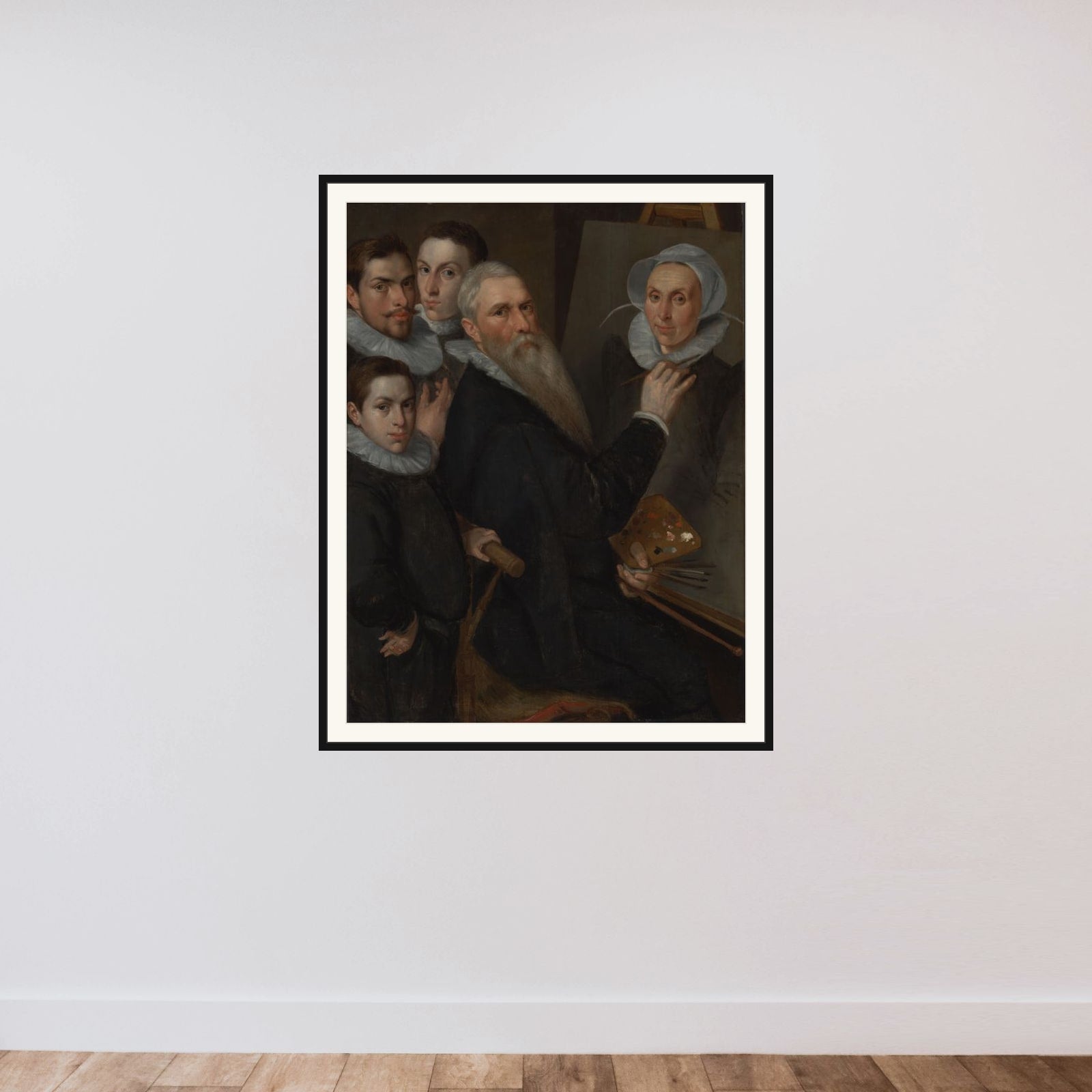 Self-portrait of the Painter with his Family, Jacob Willemsz Delff i (ca. 1540/45-1601) framed — shown to scale