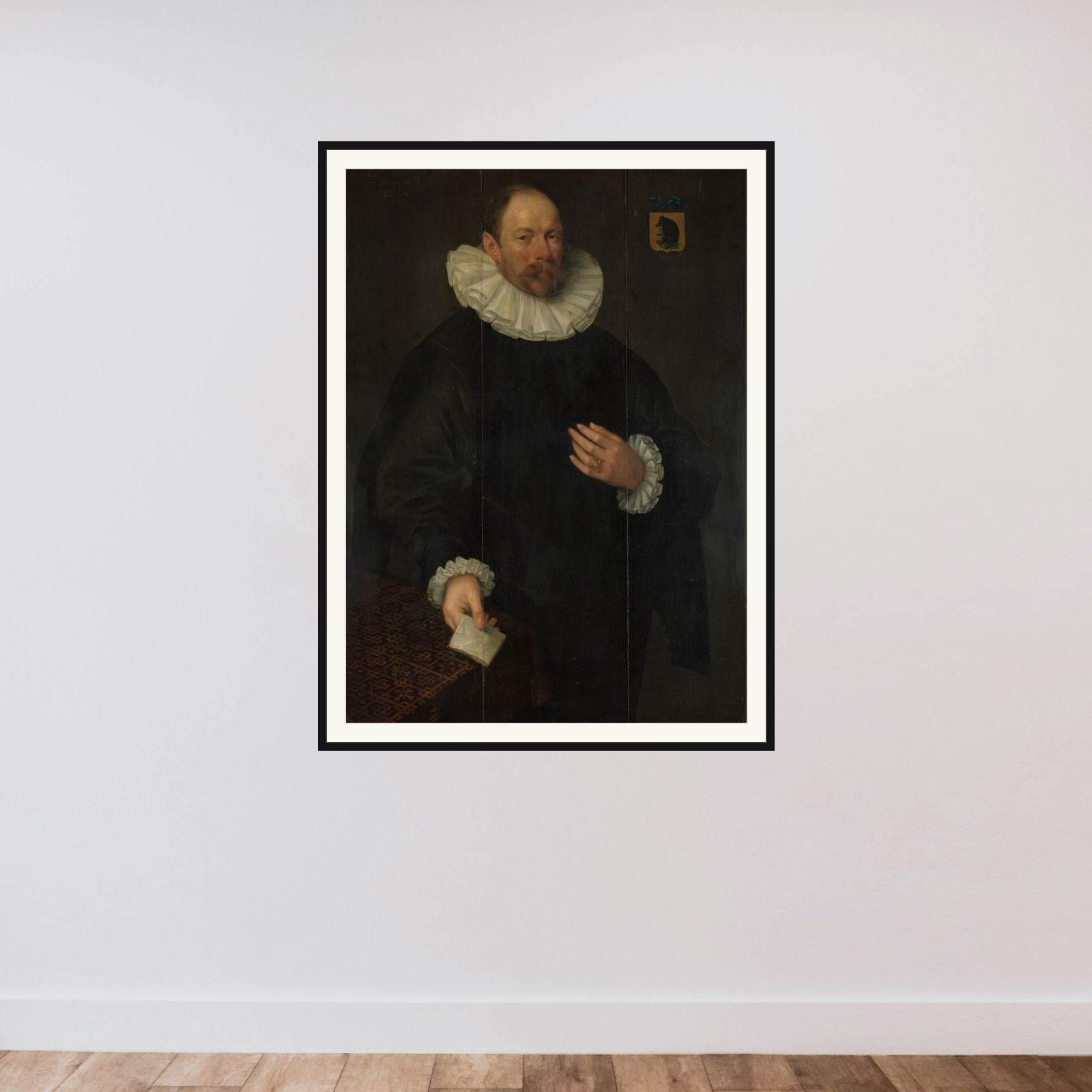 Portrait of Paulus Cornelisz van Beresteyn (1548-1625), Burgomaster of Delft framed — shown to scale