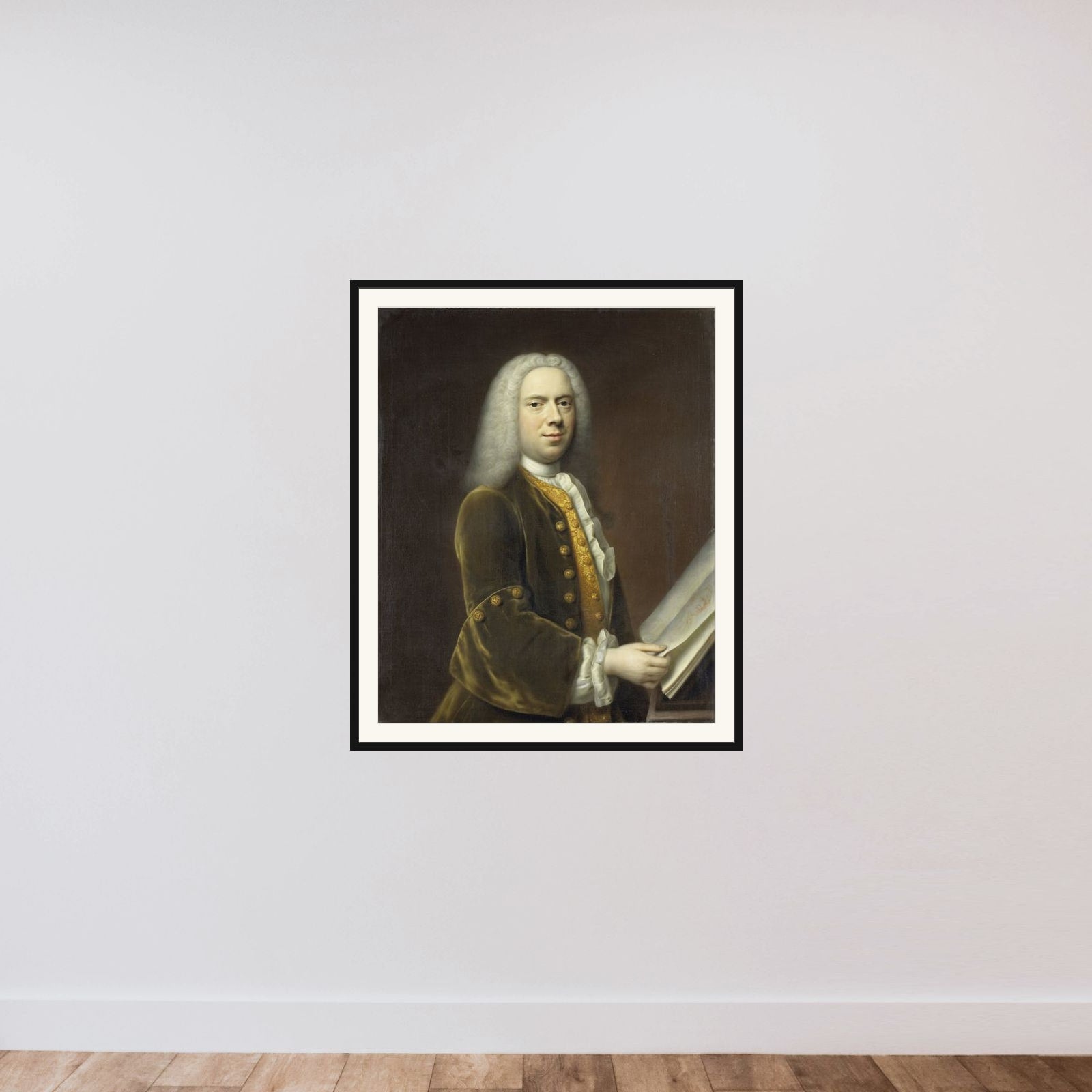 Portrait of a Man, probably Cornelis Troost (1696-1750) framed — shown to scale
