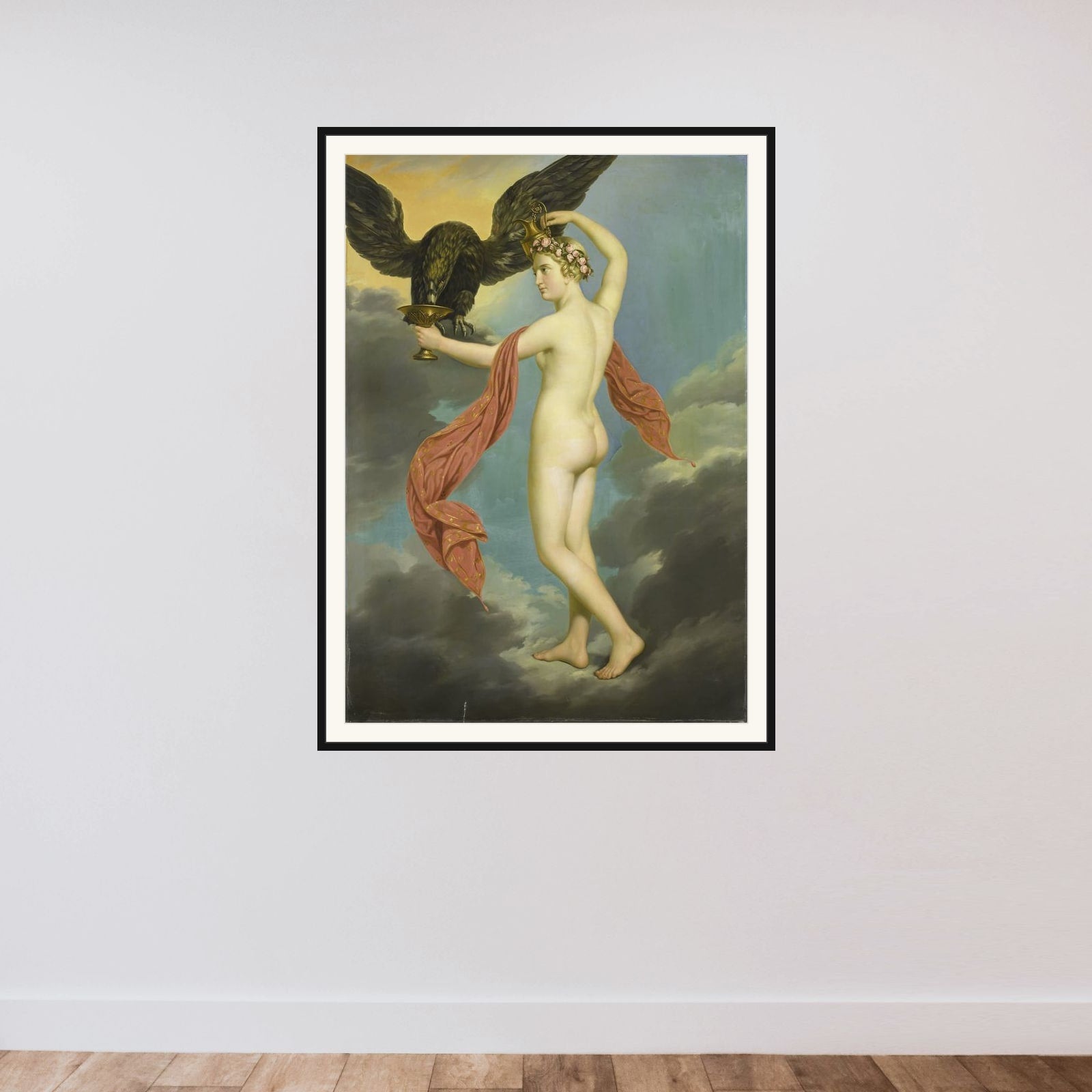 Hebe with Jupiter in the Guise of an Eagle framed — shown to scale