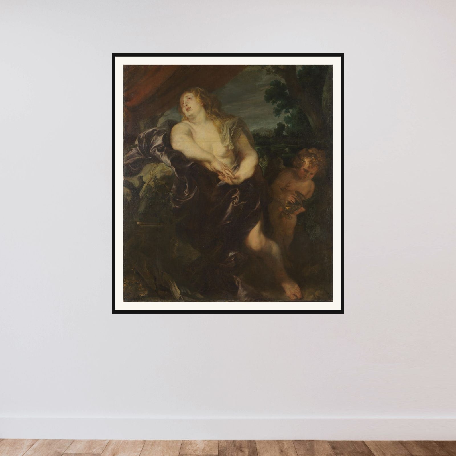 The Penitent Magdalen framed — shown to scale
