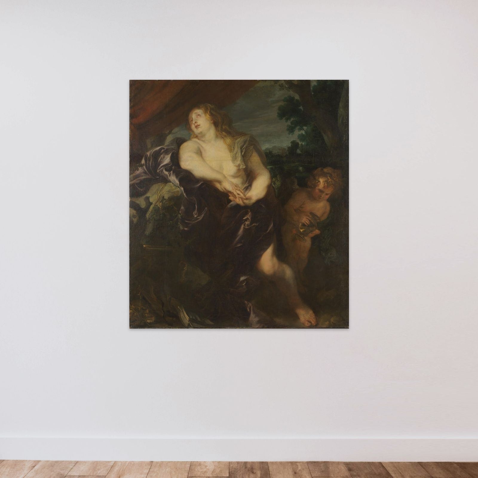 The Penitent Magdalen unframed — shown to scale
