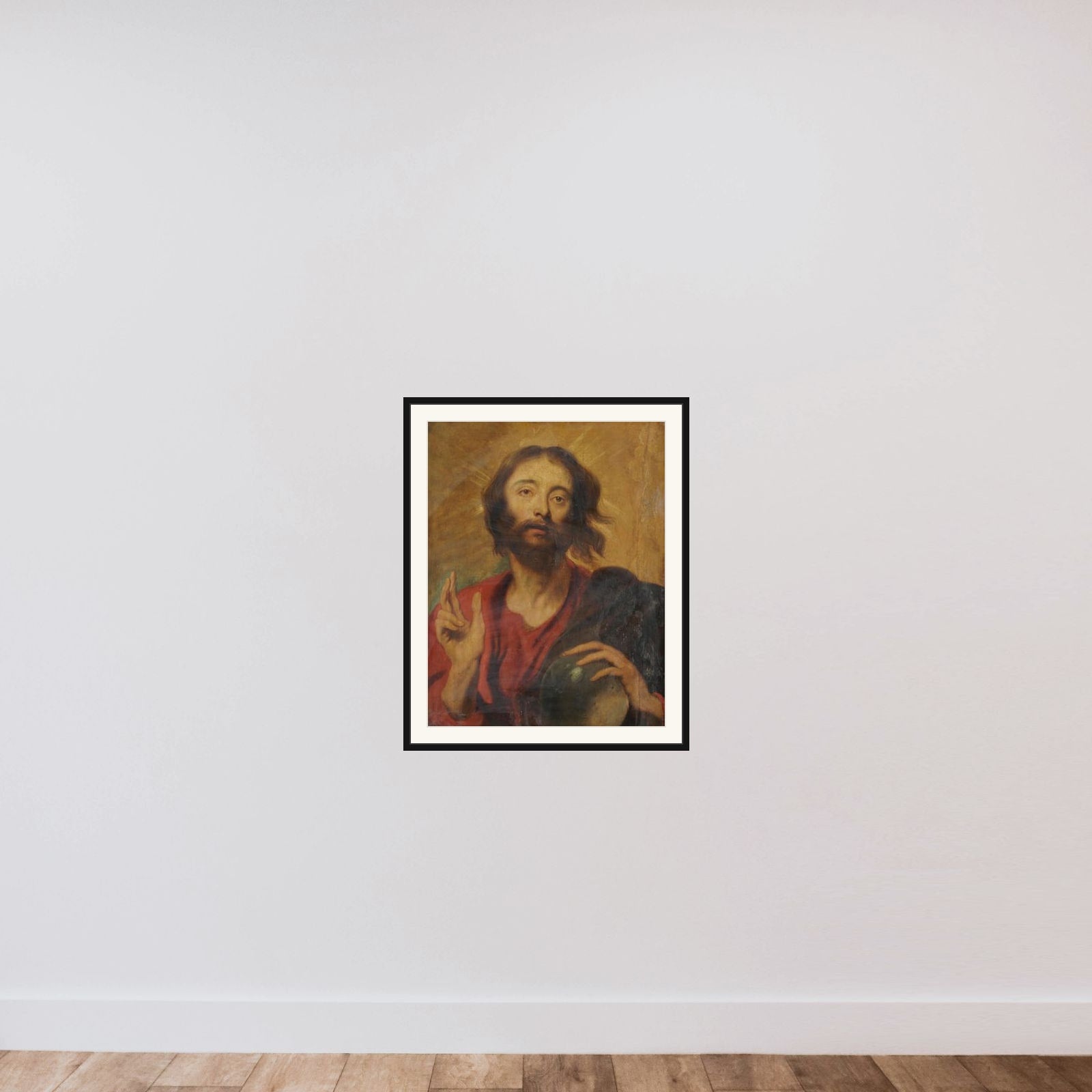 Christ as Saviour of the World framed — shown to scale