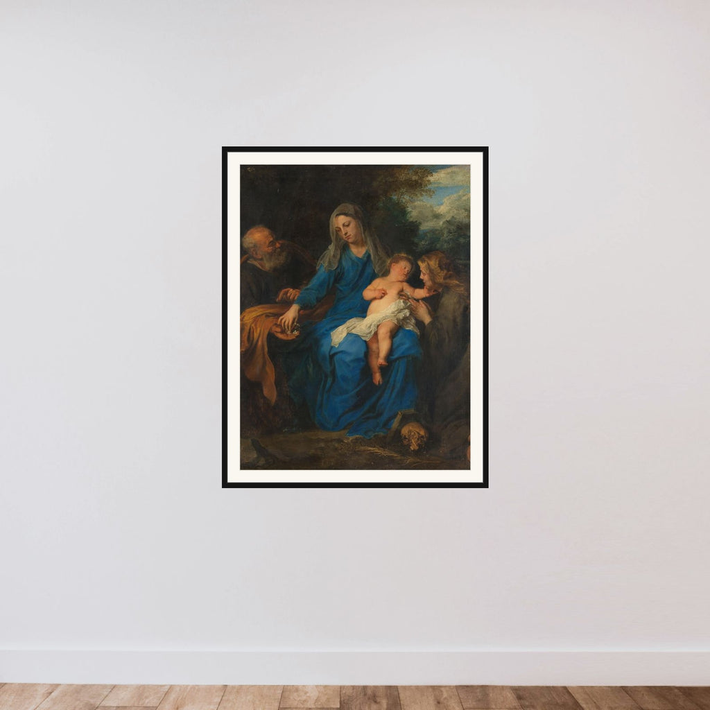 The Holy Family with a Female Saint in Adoration framed — shown to scale