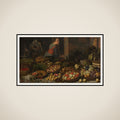 Still Life with Fruit and Vegetables, with Christ at Emmaus in the background framed
