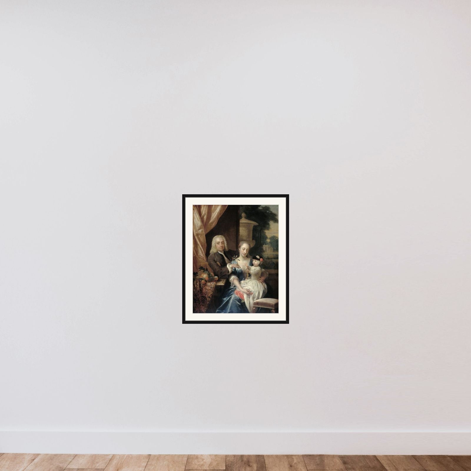Isaac Parker (1702-1755), his Wife Justina Johanna Ramskrammer (1702-1798) and their Son Willem Alexander (1740-1747) framed — shown to scale