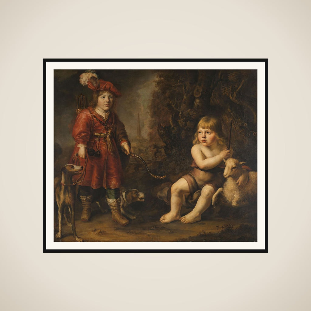 Portraits of two Boys in a Landscape, one dressed as a Hunter, the other St as John the Baptist framed