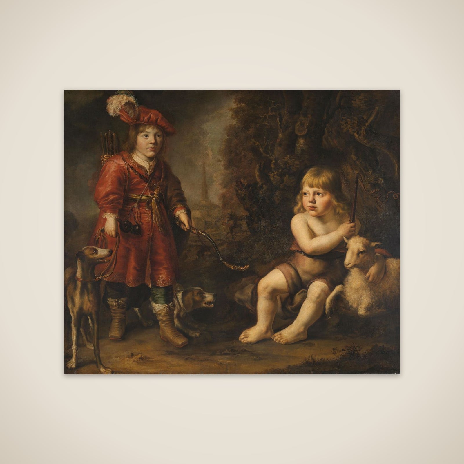 Portraits of two Boys in a Landscape, one dressed as a Hunter, the other St as John the Baptist unframed print