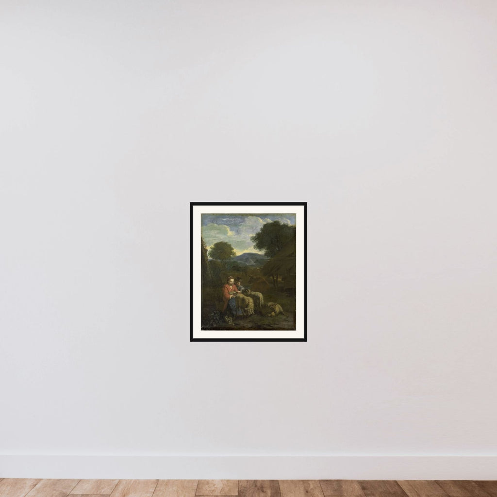 Shepherdess Reading framed — shown to scale