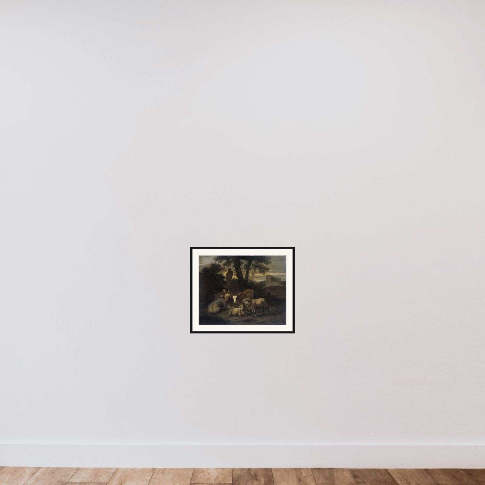 Italian Landscape with Shepherdess and Flocks framed — shown to scale