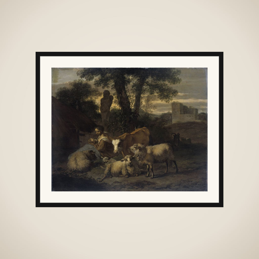 Italian Landscape with Shepherdess and Flocks framed