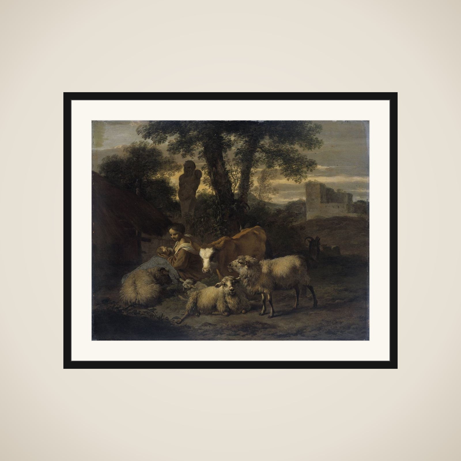 Italian Landscape with Shepherdess and Flocks framed