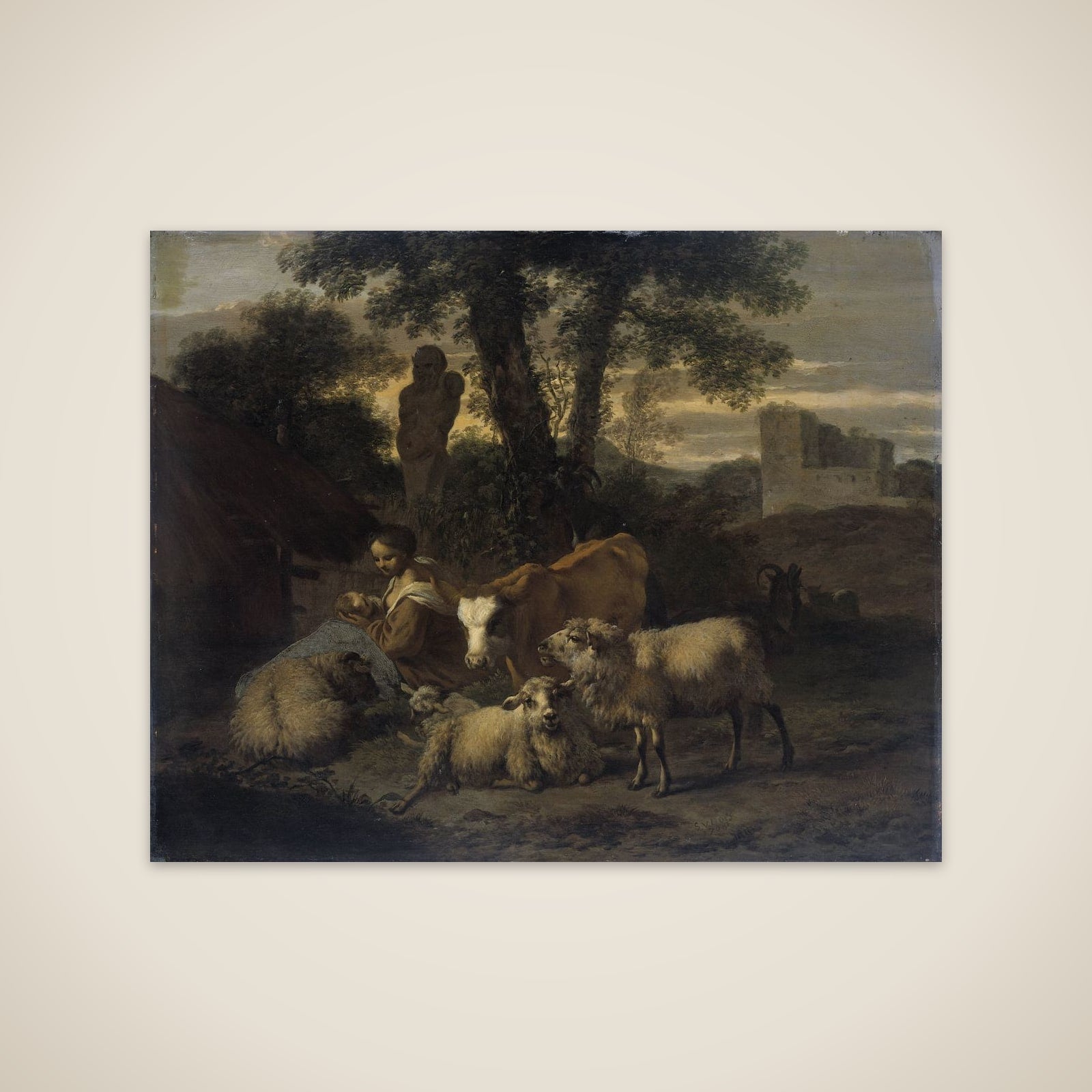 Italian Landscape with Shepherdess and Flocks unframed print