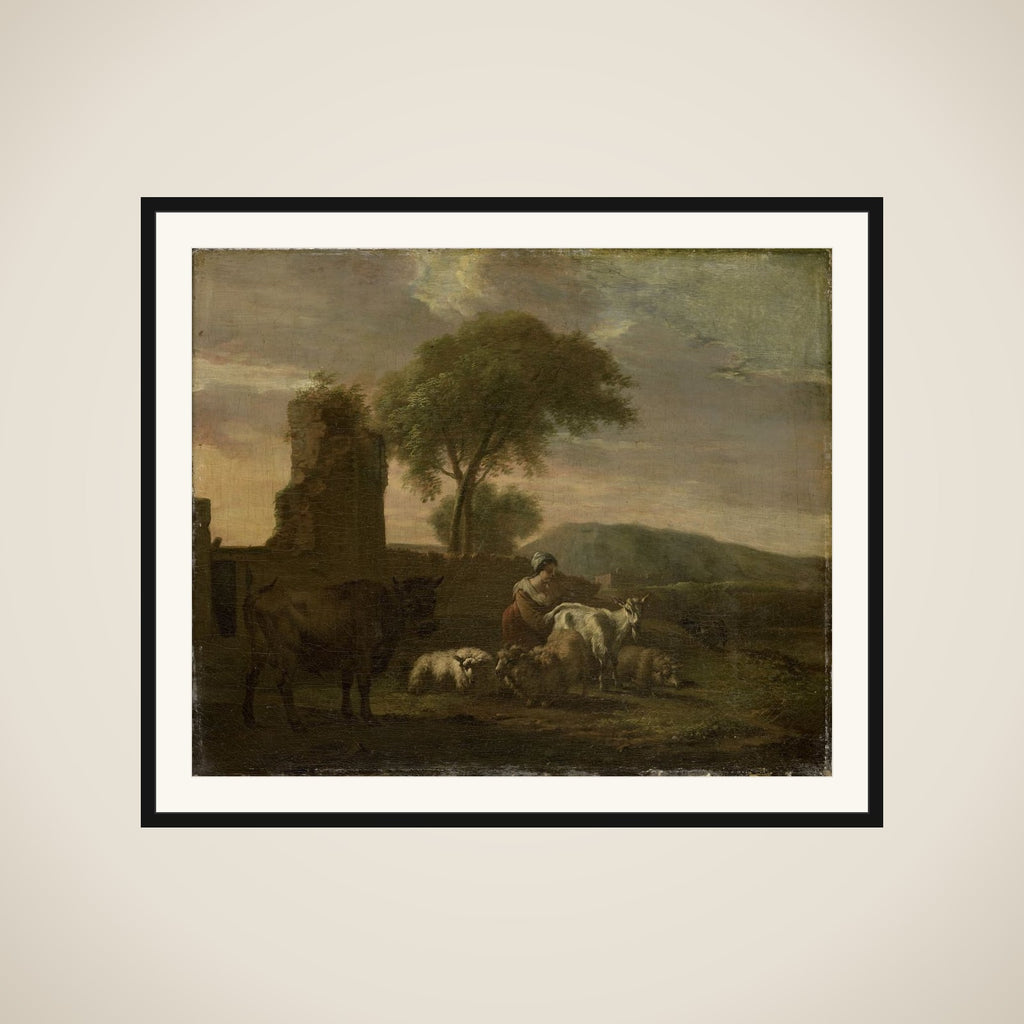 Italian Landscape with Shepherdess and Flocks framed
