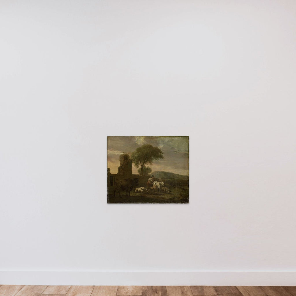 Italian Landscape with Shepherdess and Flocks unframed — shown to scale