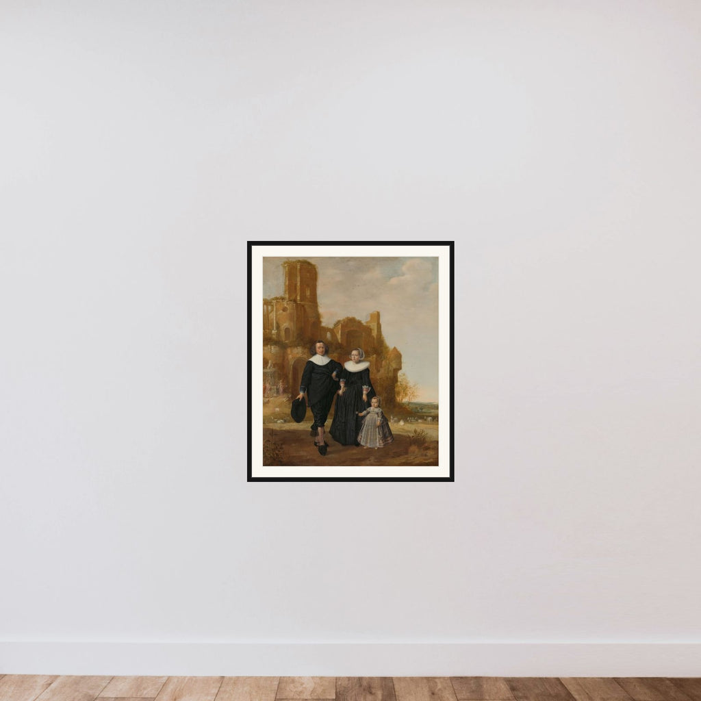 Portrait of a Couple with their Child in a Landscape framed — shown to scale