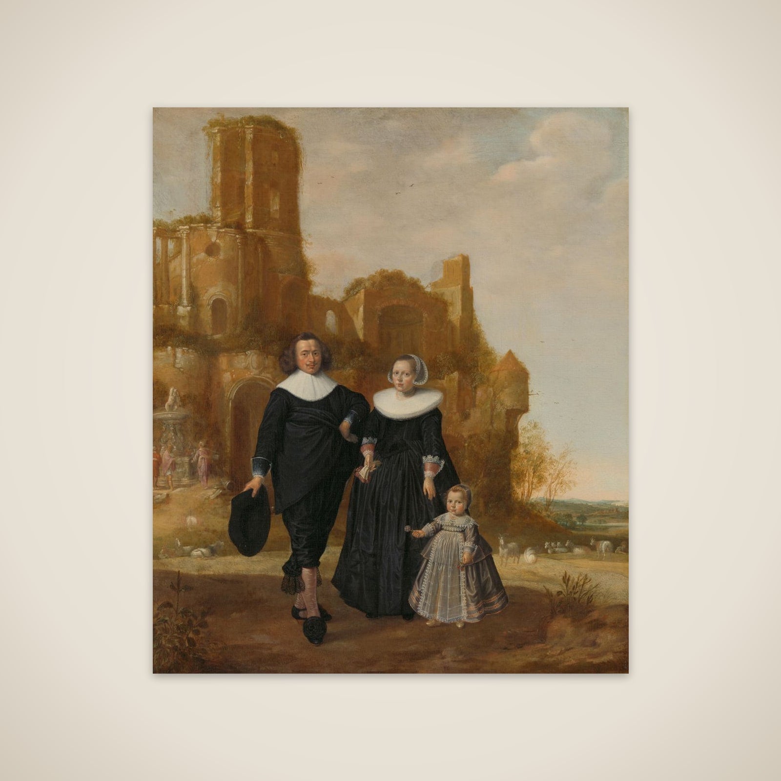 Portrait of a Couple with their Child in a Landscape unframed print
