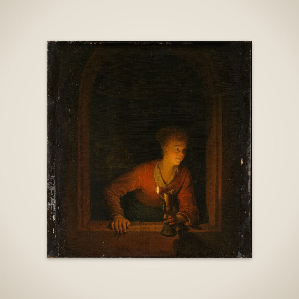 Girl with an Oil Lamp at a Window unframed print