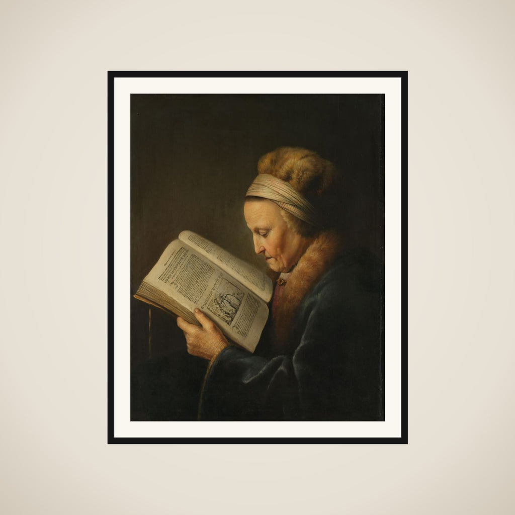 Old Woman reading a Lectionary : the so-called portrait of Rembrandt's mother, Neeltgen Willemsdr van Zuijdtbroeck (d. 1640) framed