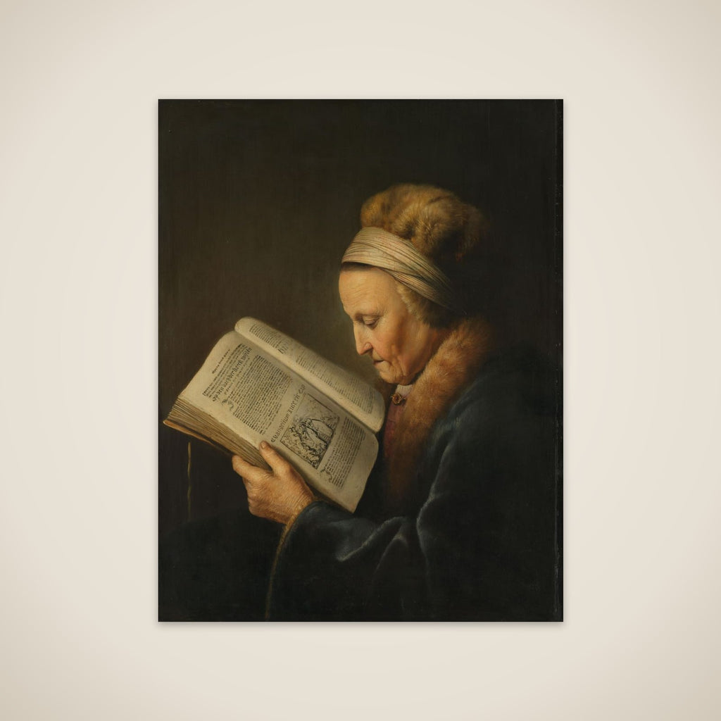Old Woman reading a Lectionary : the so-called portrait of Rembrandt's mother, Neeltgen Willemsdr van Zuijdtbroeck (d. 1640) unframed print