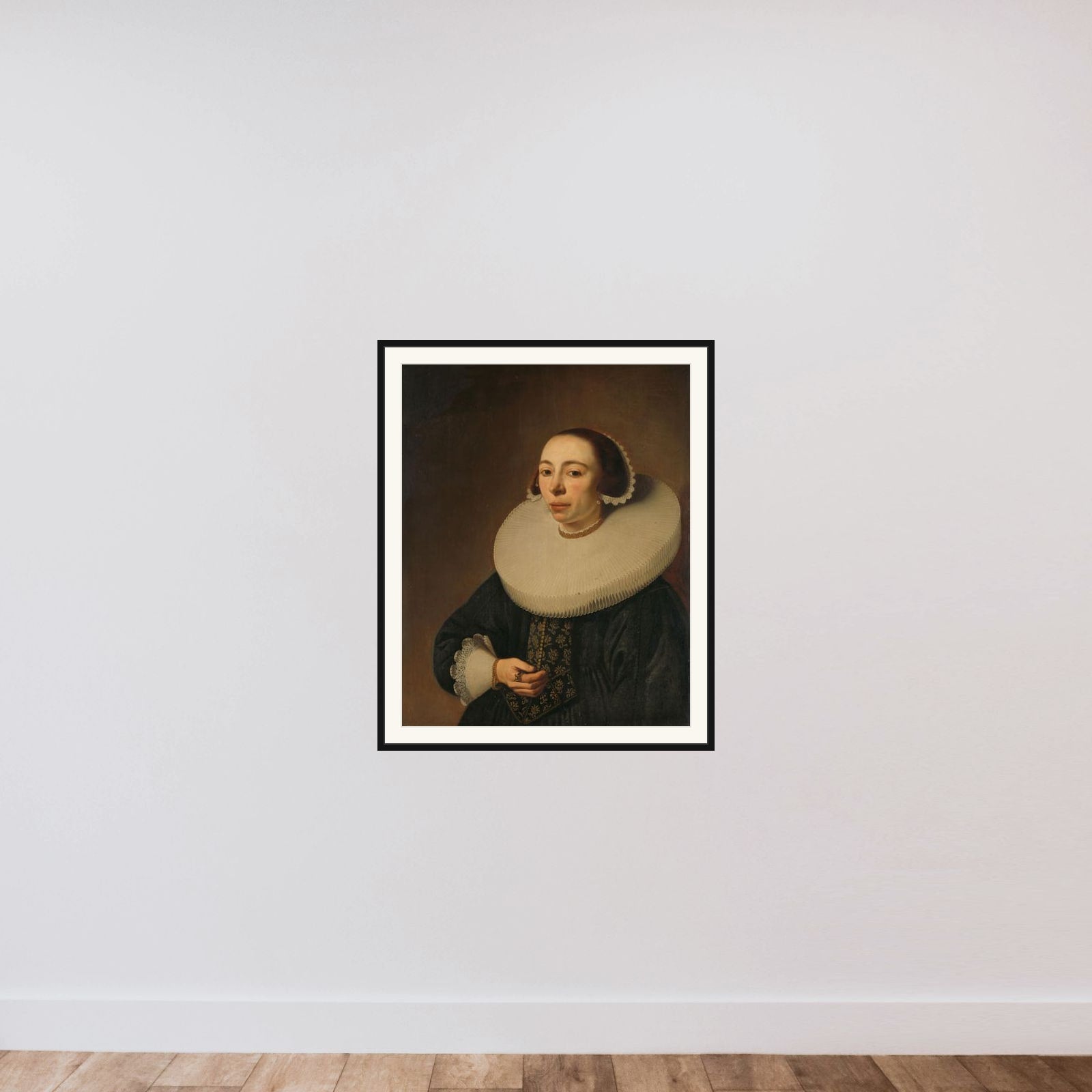 Portrait of a Woman, possibly Helena le Maire (1602 ?-after 1657) framed — shown to scale