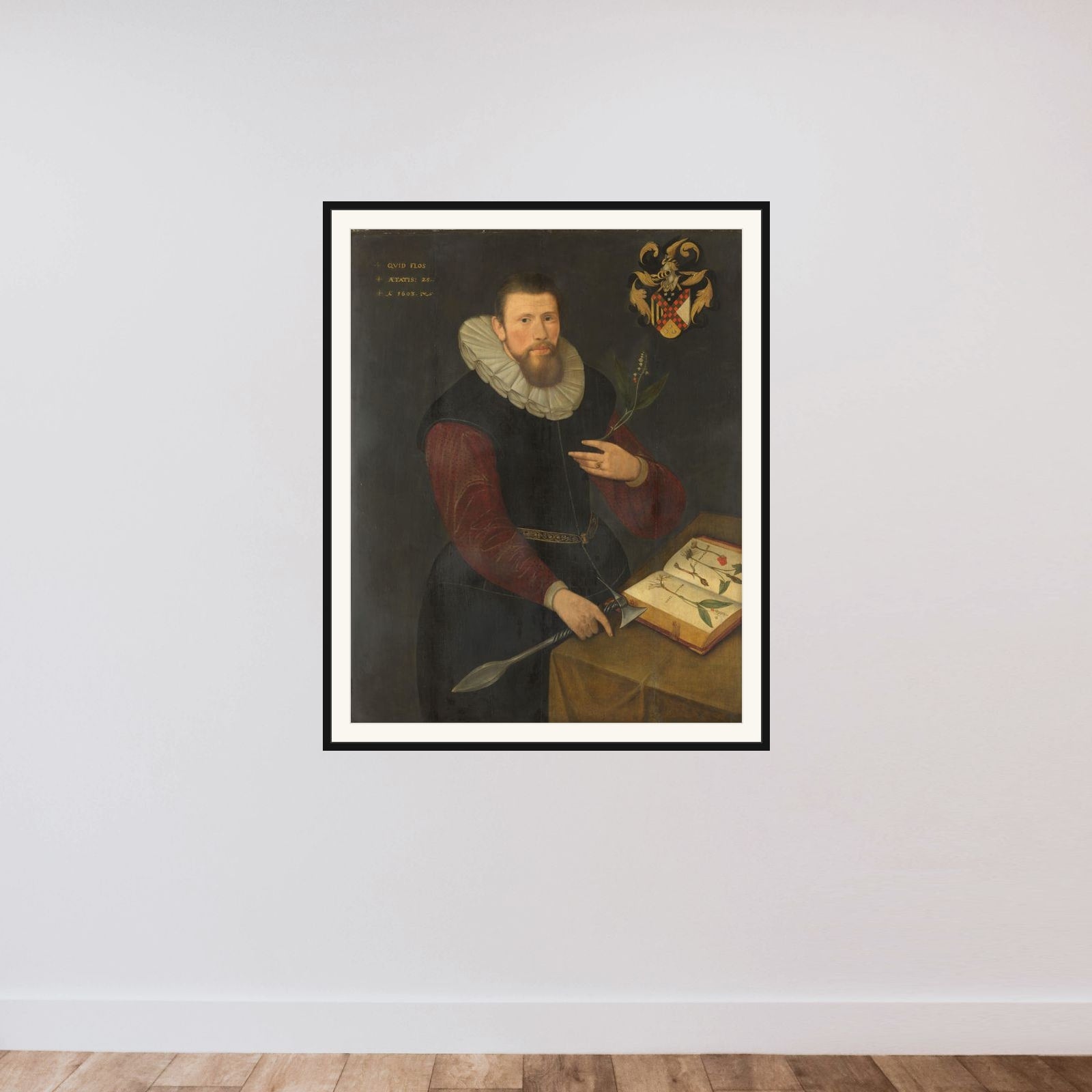 Portrait of a Botanist framed — shown to scale