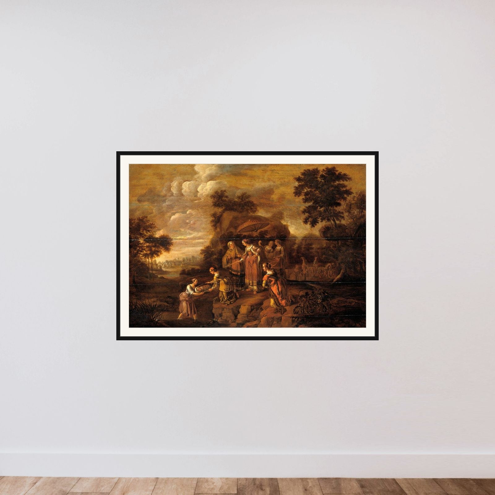 Pharaoh's Daughter Discovers Moses in the Rush Basket framed — shown to scale