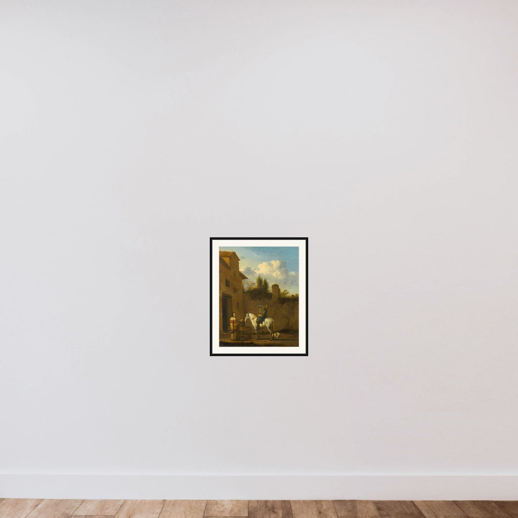 Mounted Trumpeter Taking a Drink framed — shown to scale