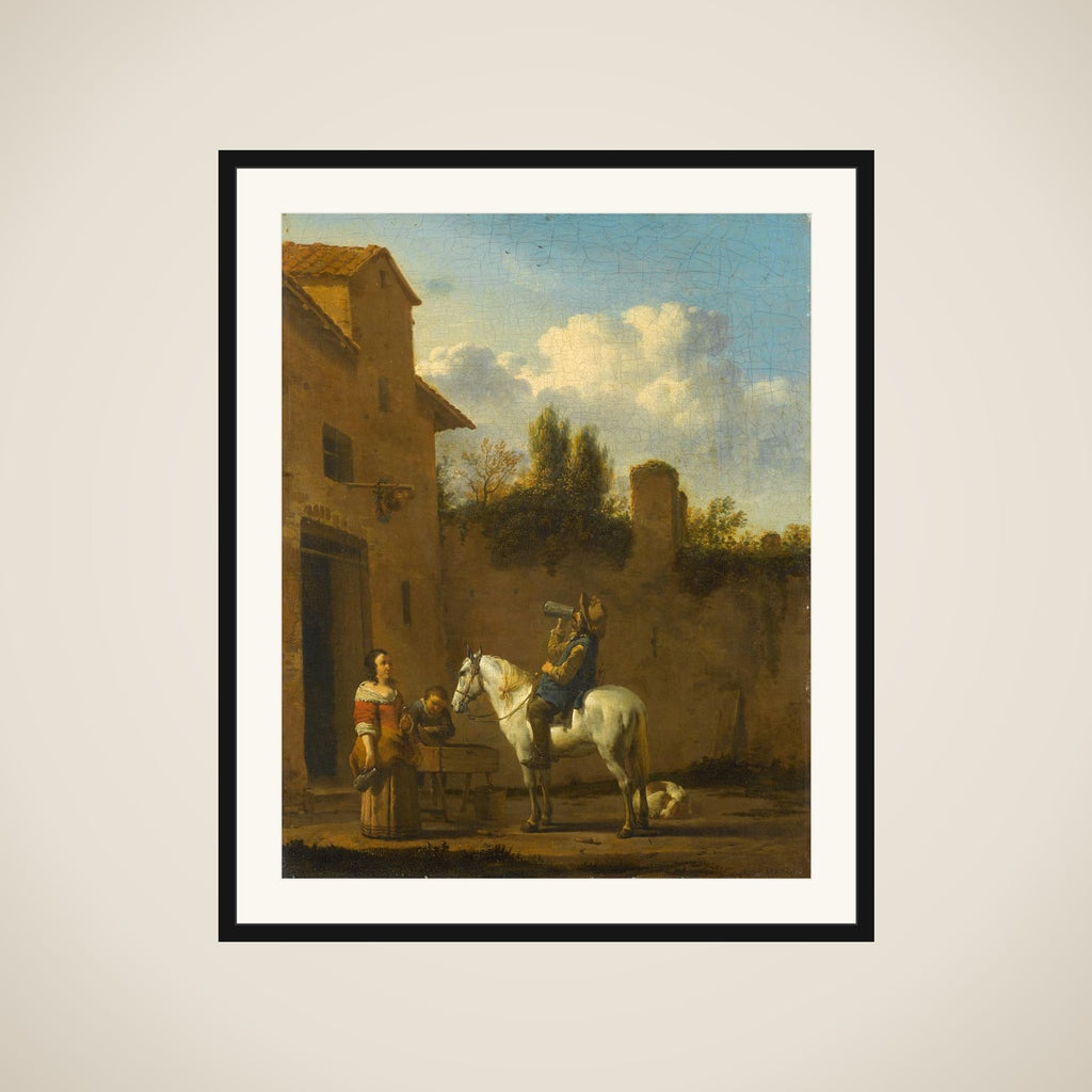 Mounted Trumpeter Taking a Drink framed