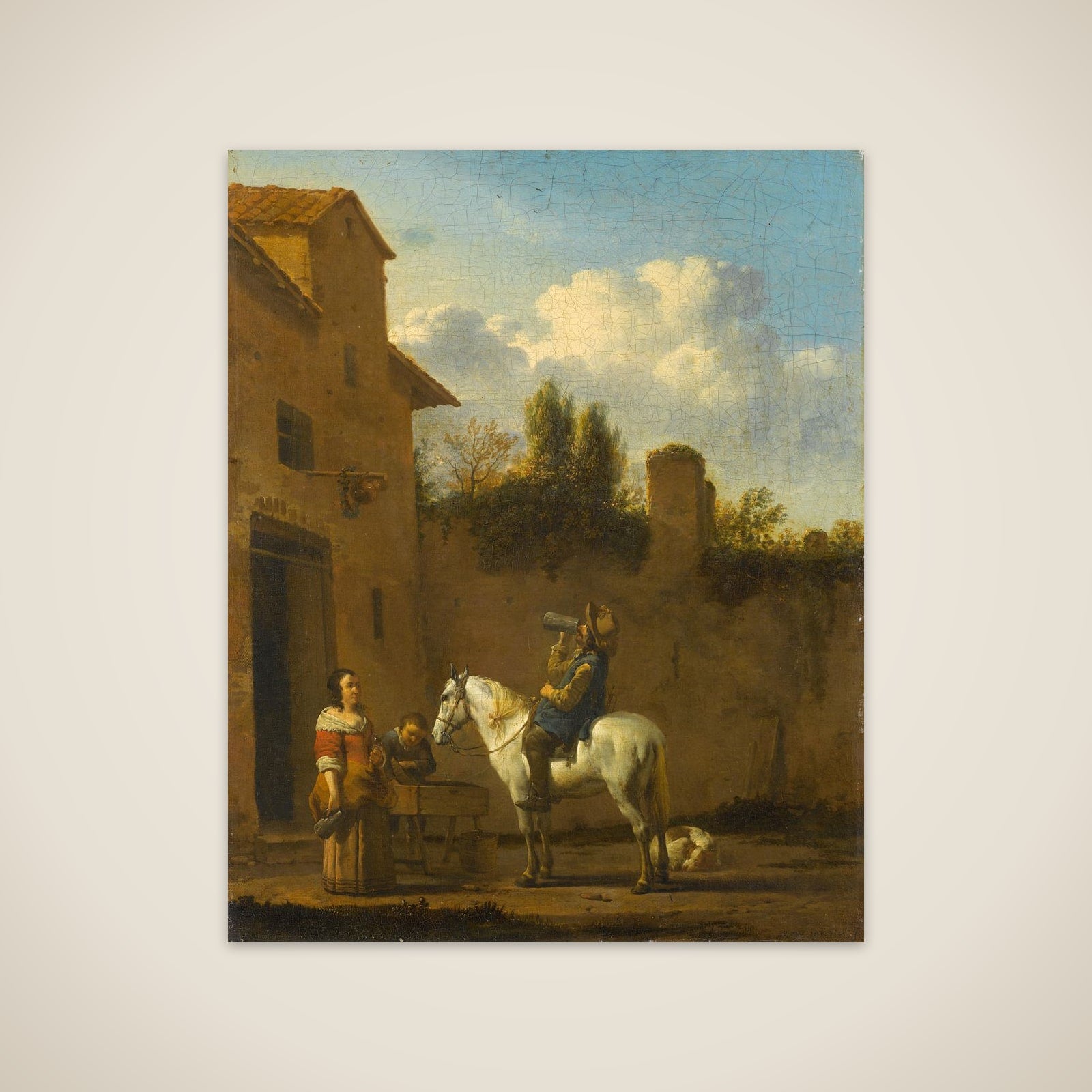 Mounted Trumpeter Taking a Drink unframed print