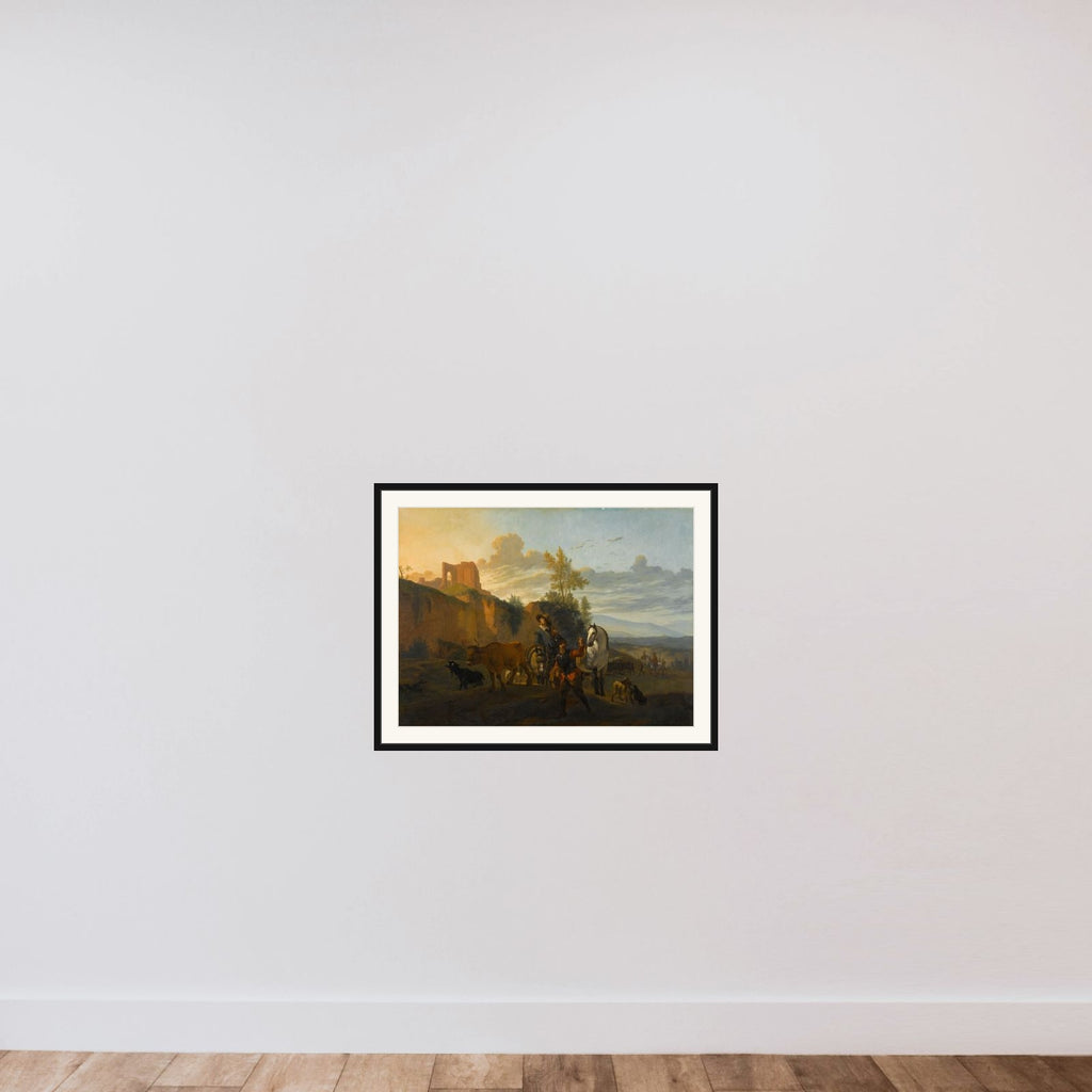 Italian Landscape with Soldiers framed — shown to scale