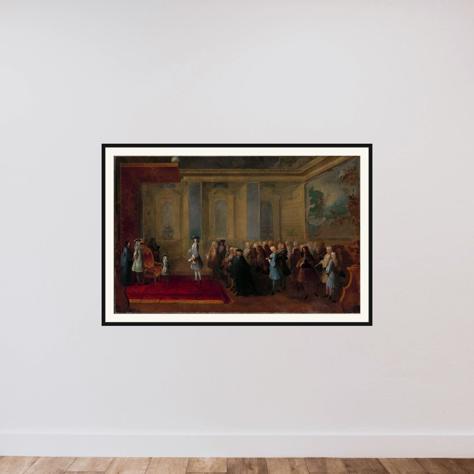 The Reception of Cornelis Hop (1685-1762) as Legate of the States-General at the Court of Louis XV, 24 July 1719 framed — shown to scale