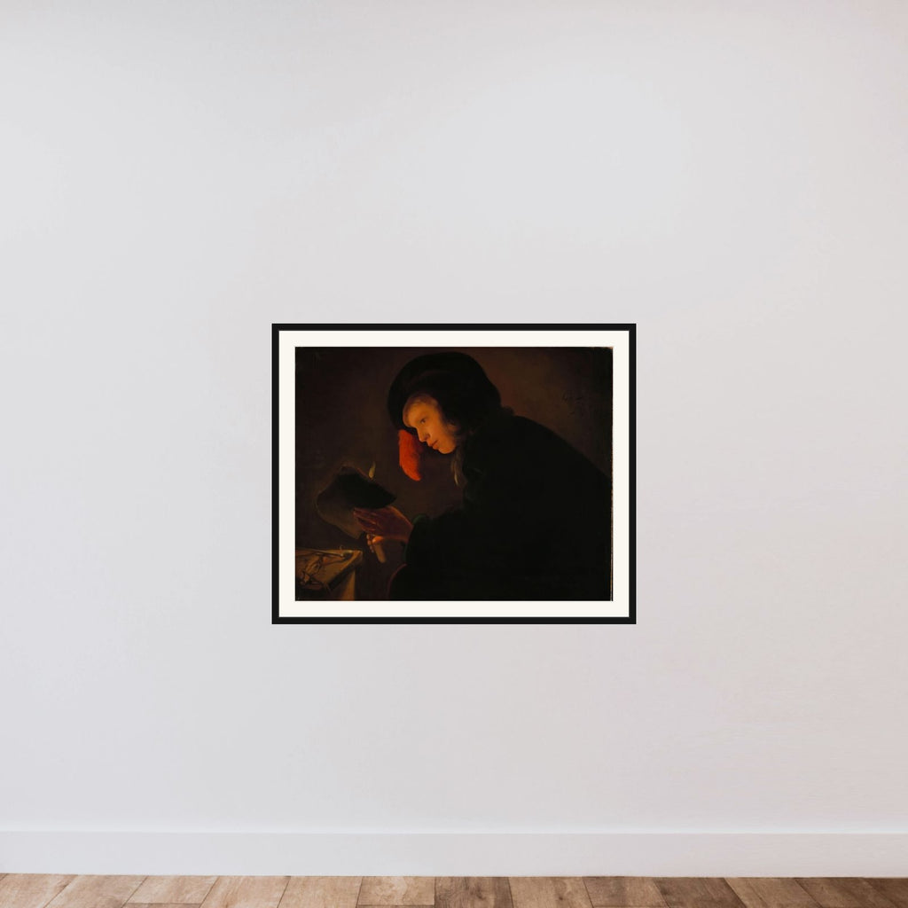 Young Man by Candlelight framed — shown to scale