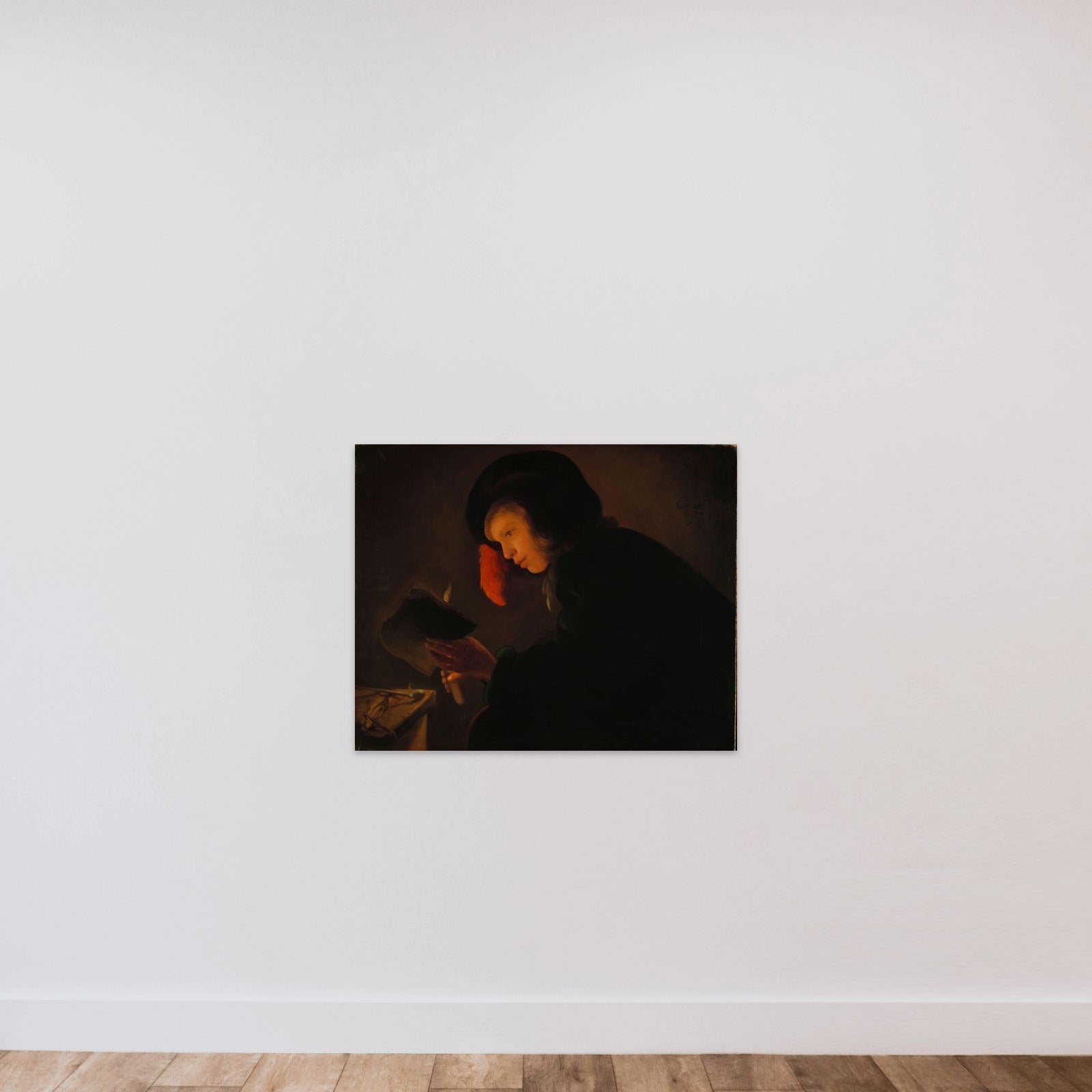 Young Man by Candlelight unframed — shown to scale