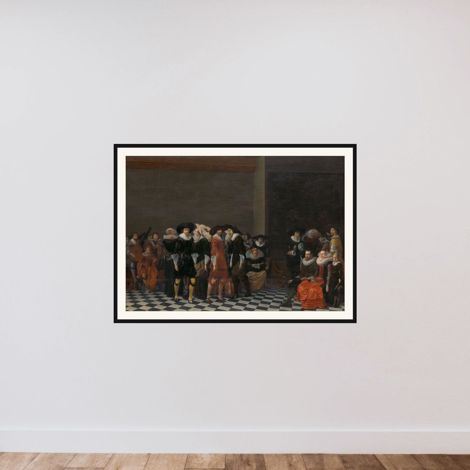 A Wedding Feast, Traditionally Called 'The Wedding of Adriaen Ploos van Amstel and Agnes van Bijler', 1616 framed — shown to scale