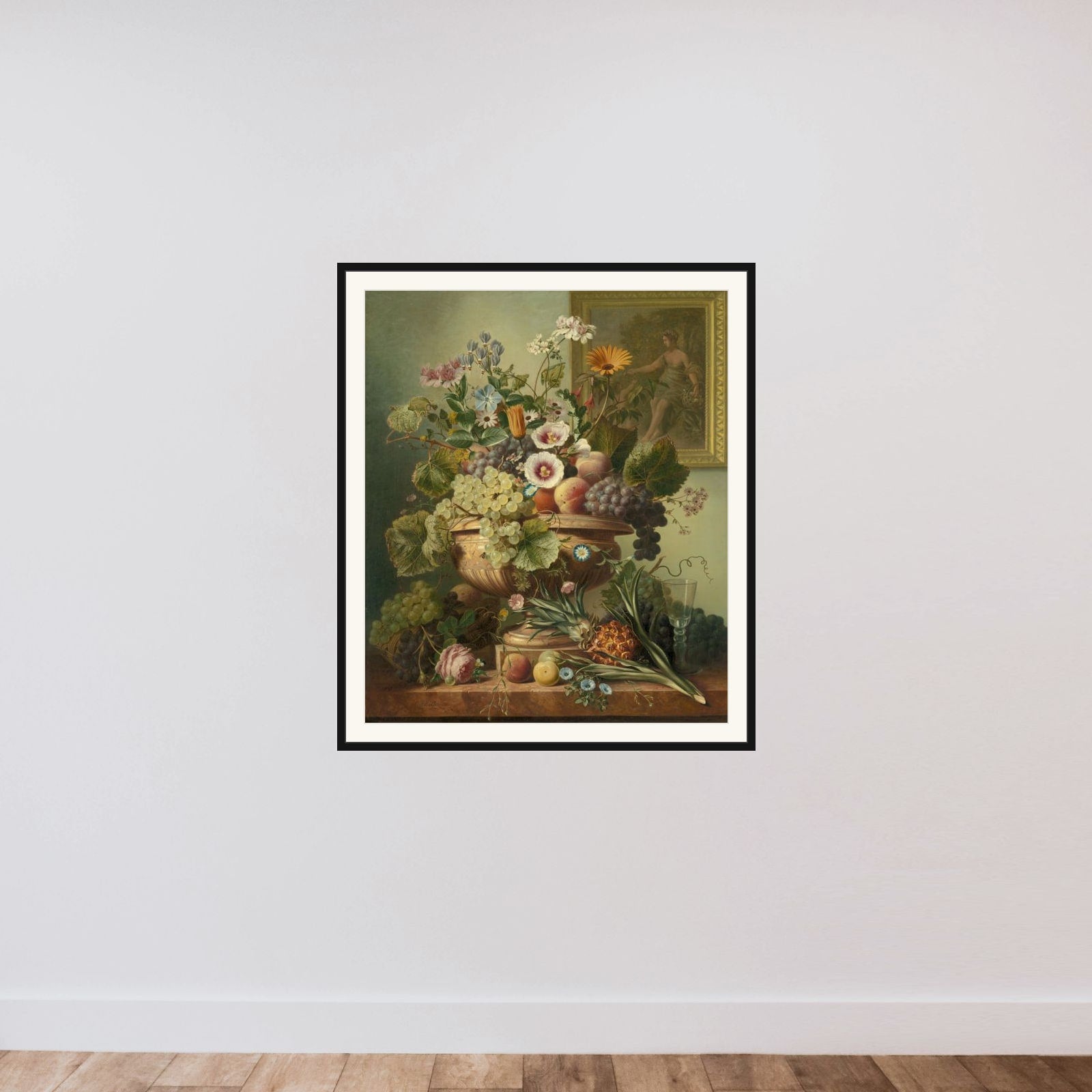 Still Life with Flowers and Fruit framed — shown to scale