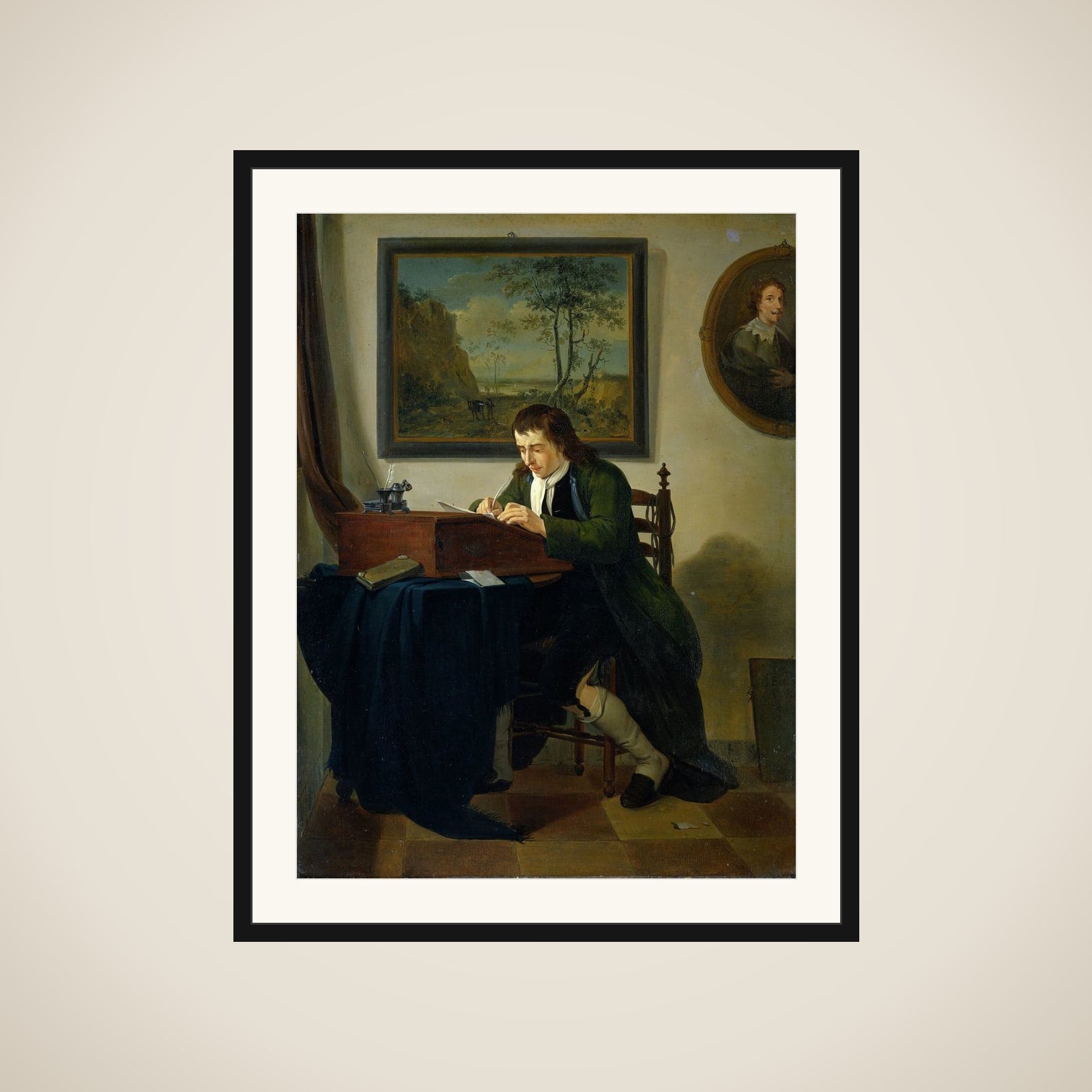 A Man Writing at his Desk framed