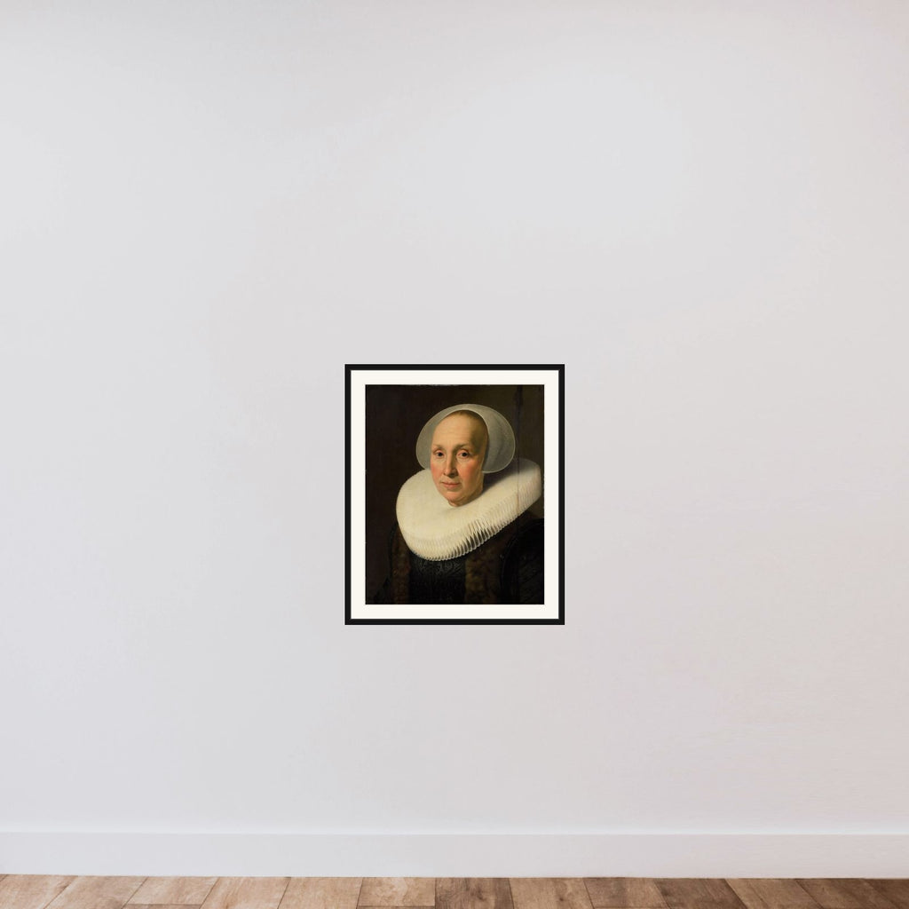 Portrait of a Woman, possibly Margriet Benningh (1565-1641), Second Wife of Pieter Dircksz Hasselaer framed — shown to scale