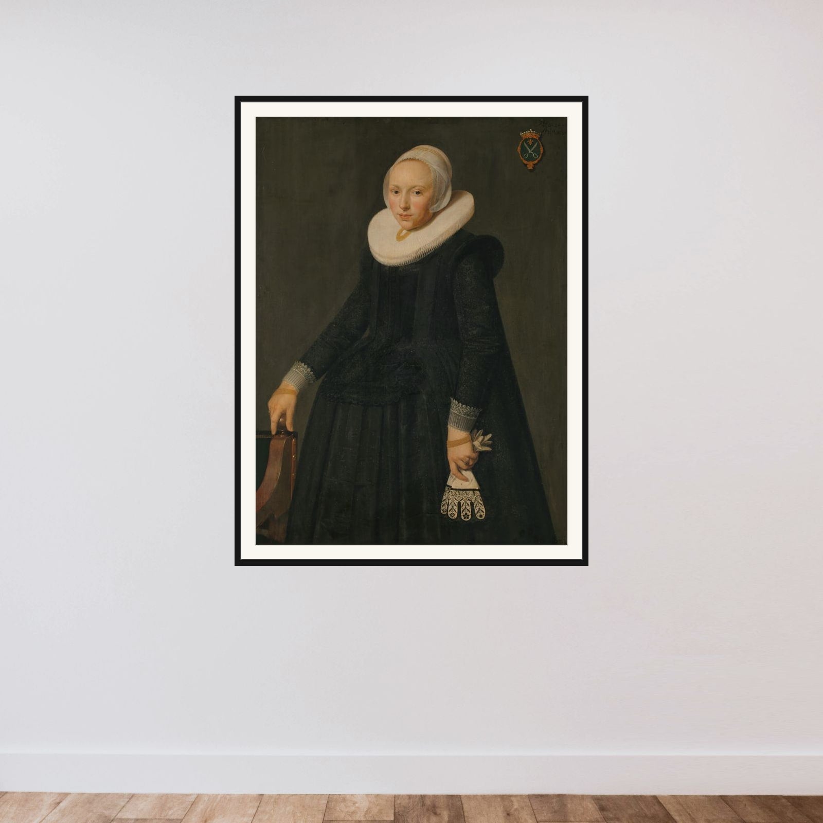 Trijntje Tijsdr van Nooy (b 1607), Wife of Reinier Ottsz Hinloopen framed — shown to scale